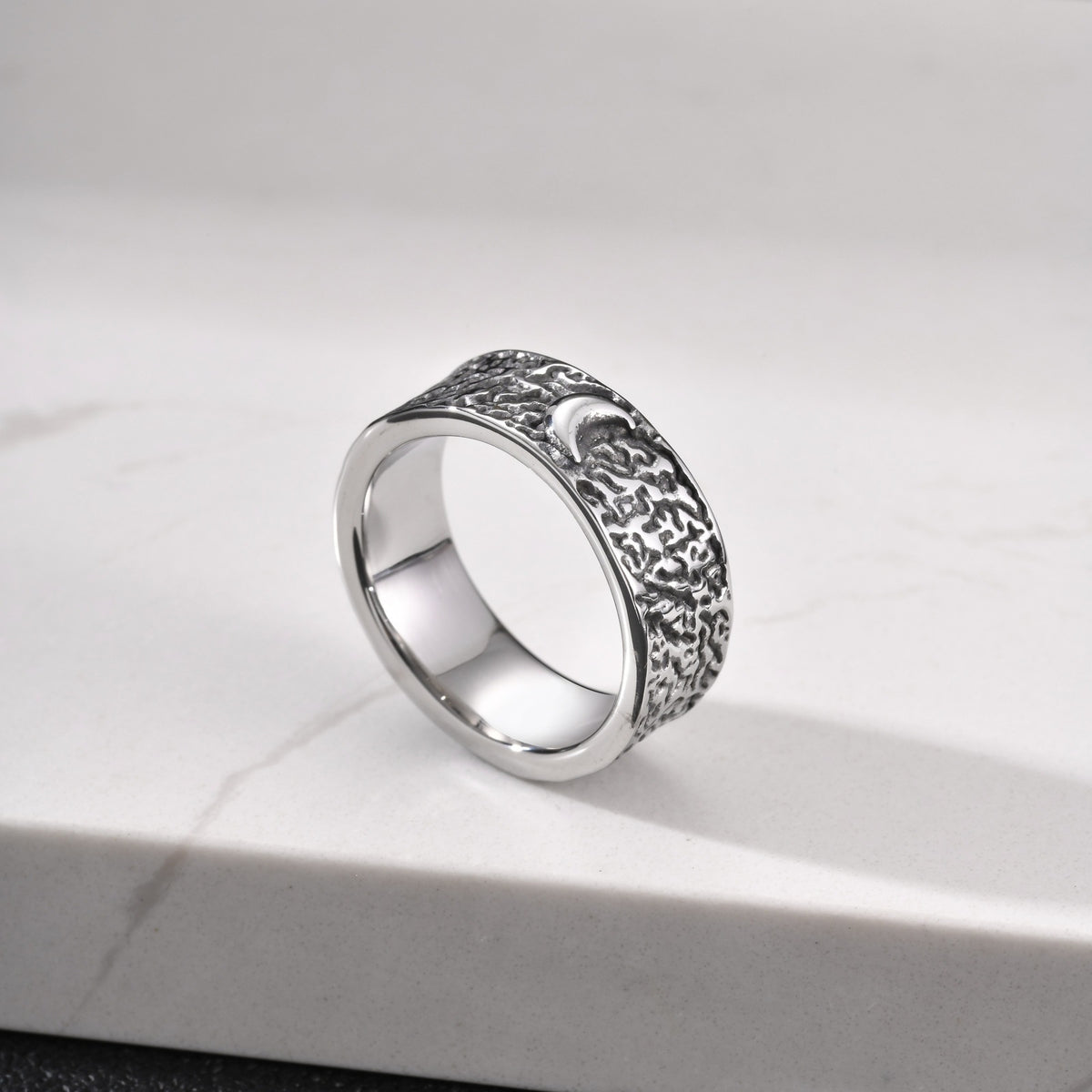 Concave-Convex Stainless Steel Sun Moon 8mm Ring