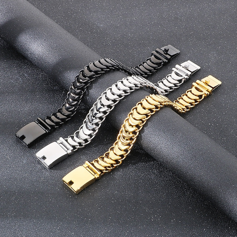 Planderful Titanium Steel Mens Glossy Woven Chain Bracelet