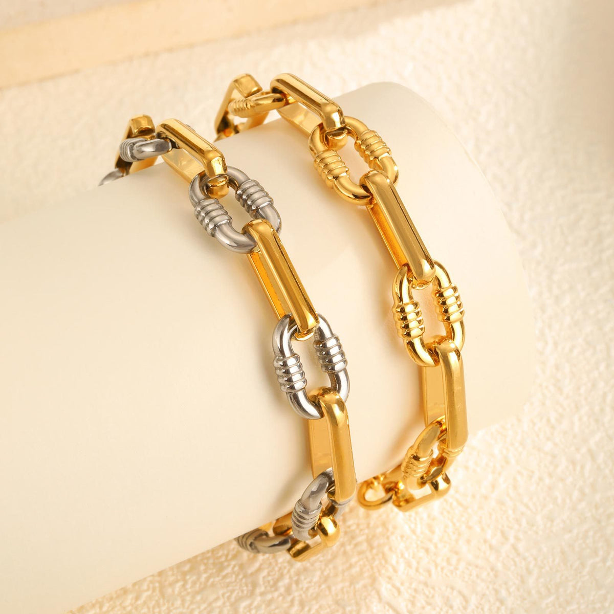 And Embossed Oval Handmade Stainless Steel Bracelet for Women