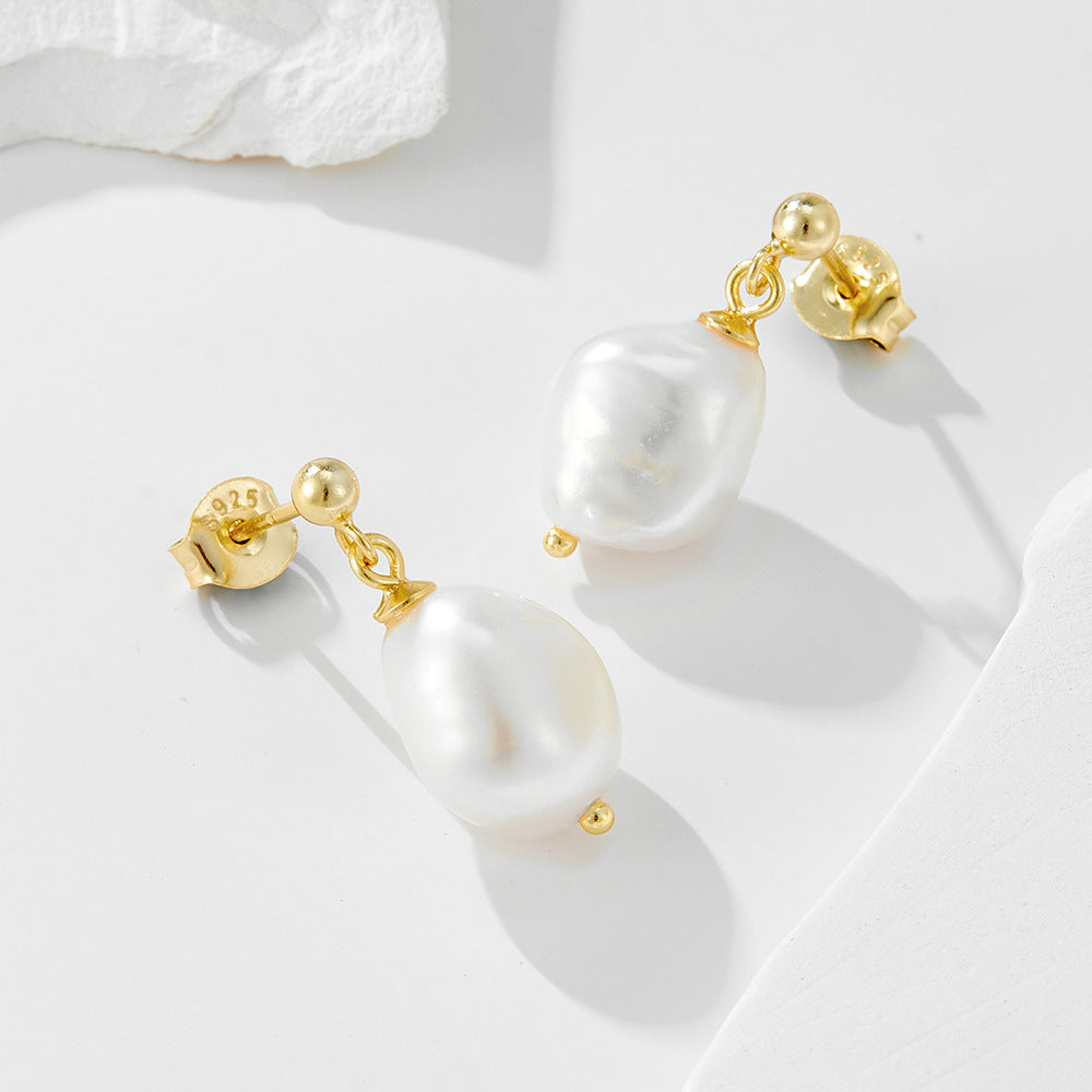 Natural Freshwater Pearl Earrings 925 Sterling Silver Baroque Irregular Pearl Stud Earrings