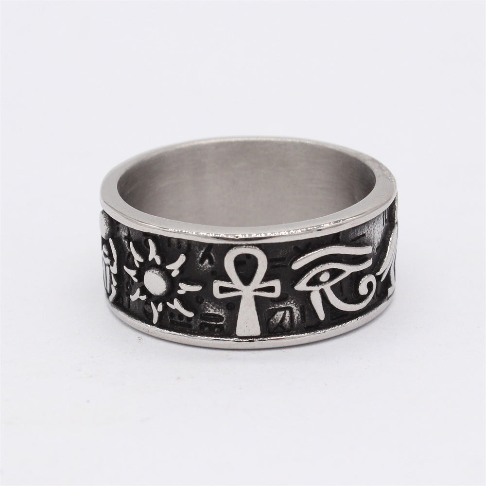 Horus Eye Anubis Cross Titanium Ring for Unisex Protection Everyday Genie by Planderful