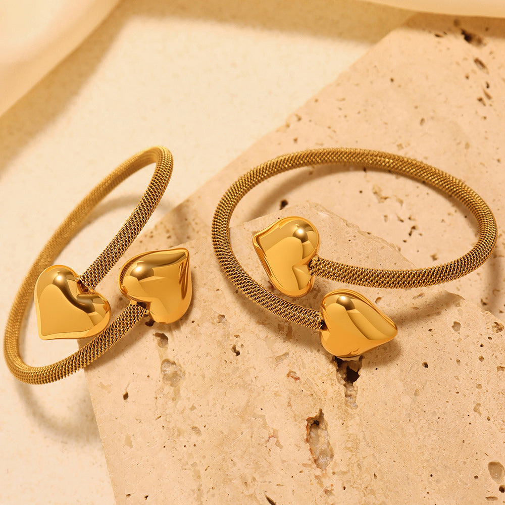 Planderful Peach Heart Elastic Bracelet 18K Gold Ladies