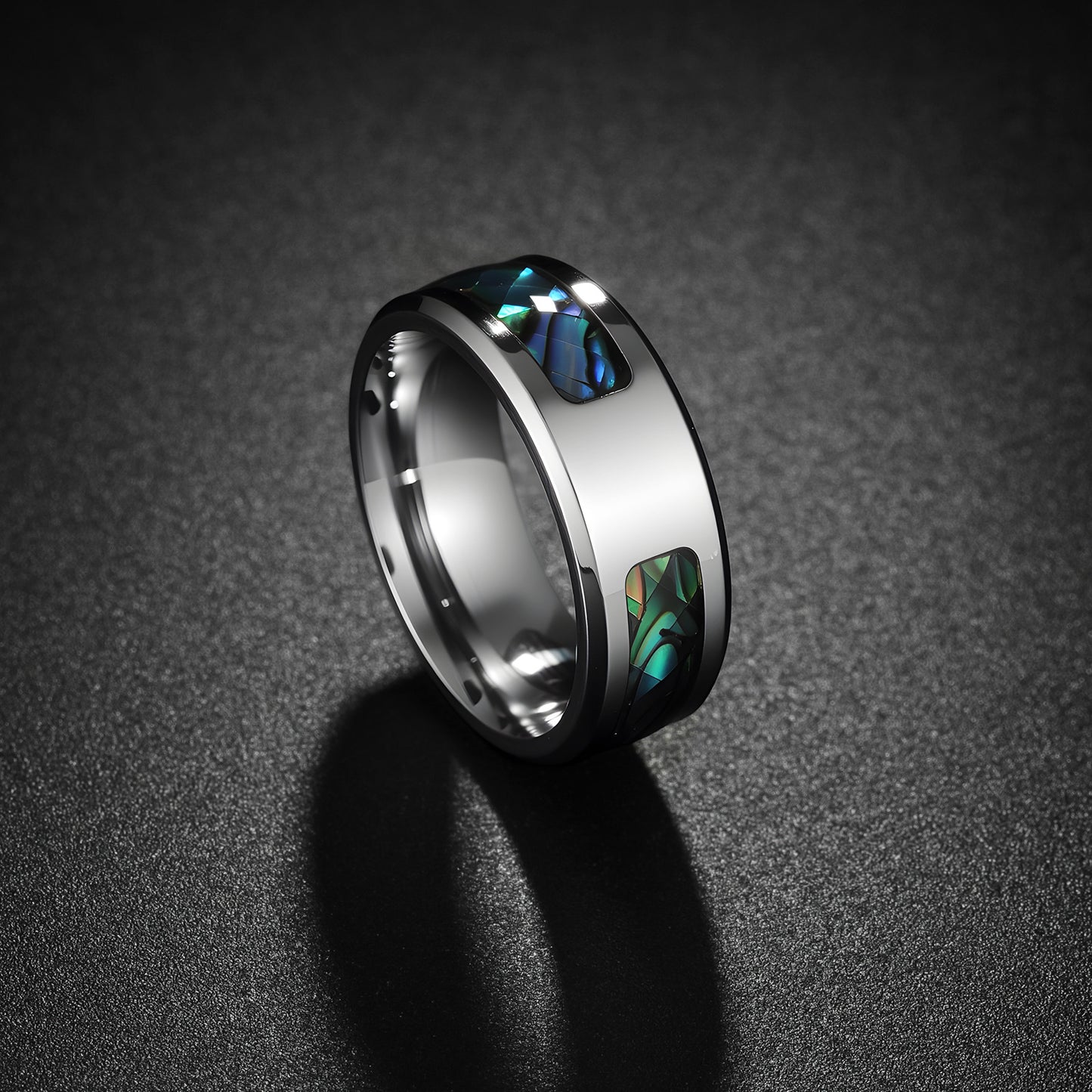 Planderful Collection Everyday Genie Premium Abalone Inlay Stainless Steel Ring Unisex For Men And Women