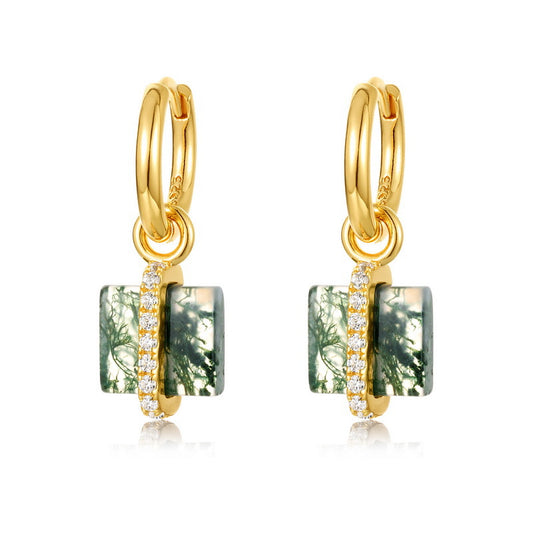 Planderful Everyday Genie Earrings – Elegant Green Moss Agate Design