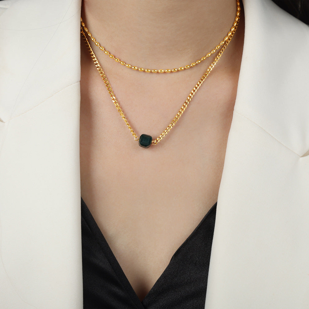 Sugar Agate Double-Layer Pendant Necklace with Unique Geometric Design