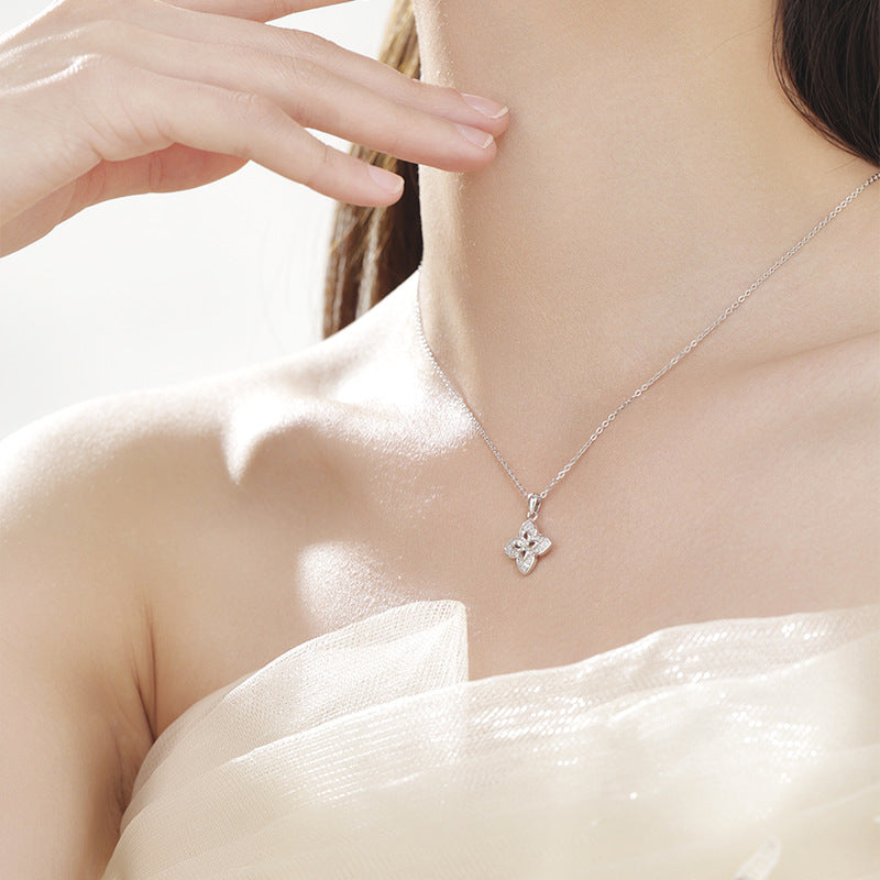 Windmill Four-leaf Clover Necklace S925 Sterling Silver Retro