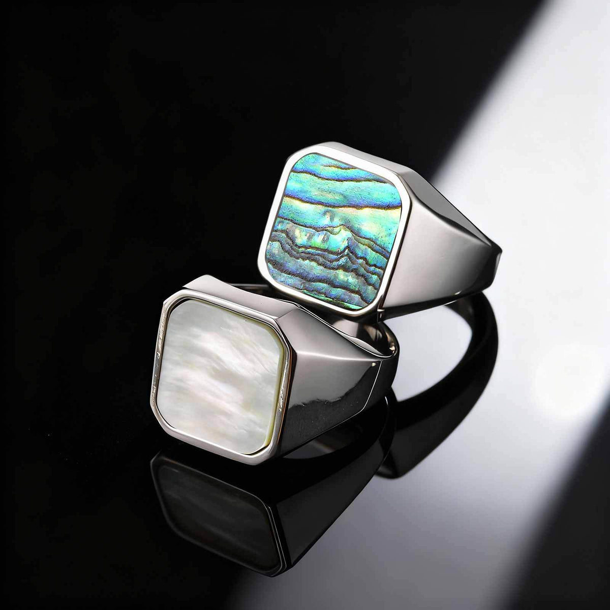 Stainless Steel Abalone Shell White Shell Casting Ring