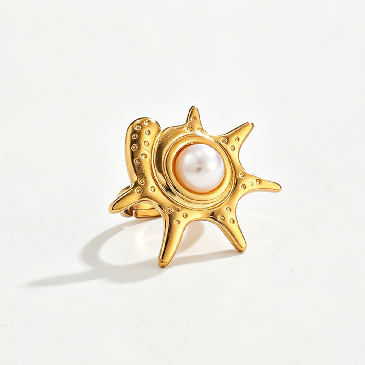 Planderful Ocean Starfish Ring With Imitation Pearl Adjustable Stainless Steel Statement Beach Jewelry For Women