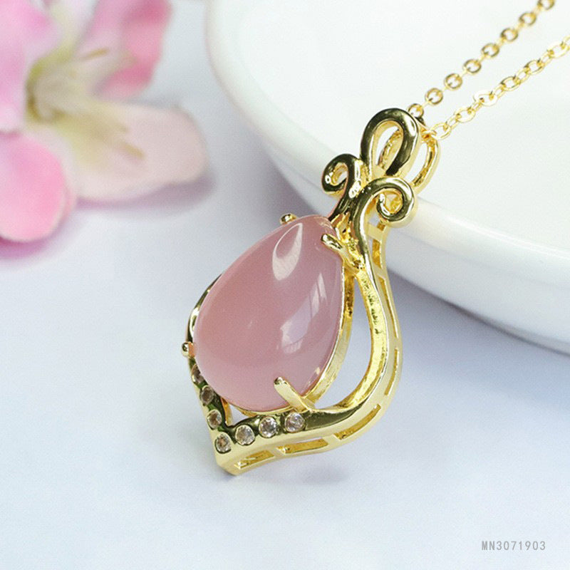Pink Chalcedony Teardrop Pendant — No Chain