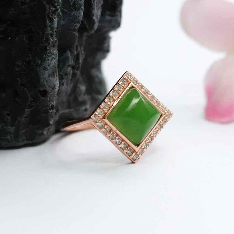 925 Sterling Silver Hetian Jasper Square Ring