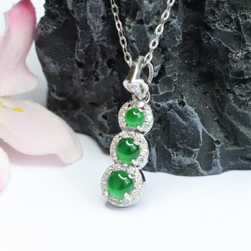 Emerald Green Ice Natural Jade Beaded Sterling Silver Necklace