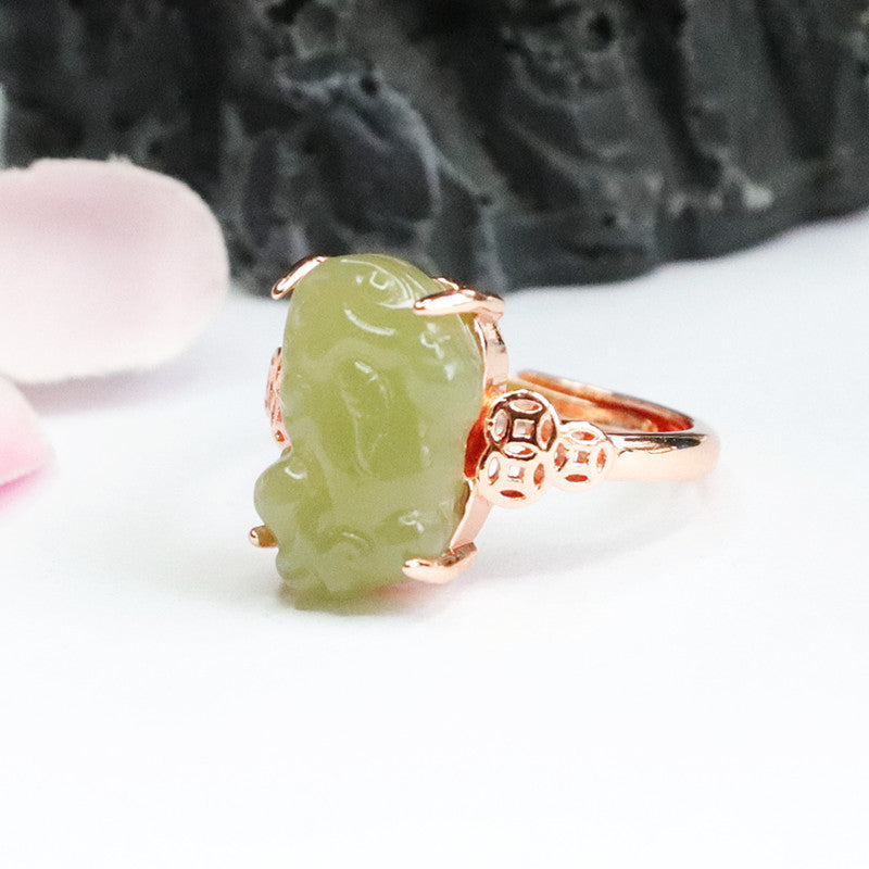 Hetian Jade Pixiu Coin Ring