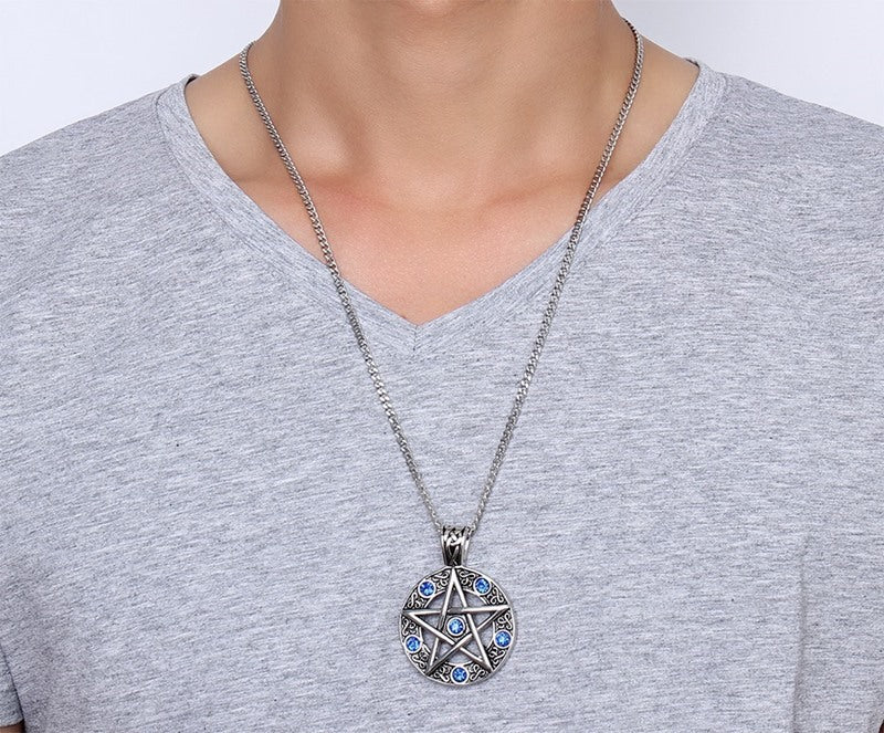 Stainless Steel Jewelry Titanium Steel Blue Rhinestone Pendant