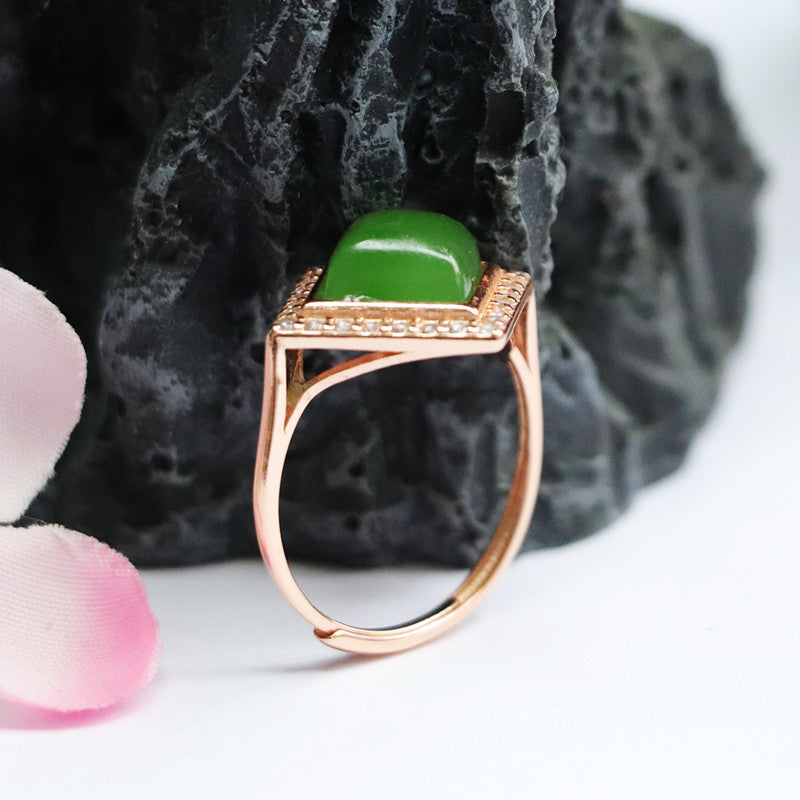 925 Sterling Silver Hetian Jasper Square Ring
