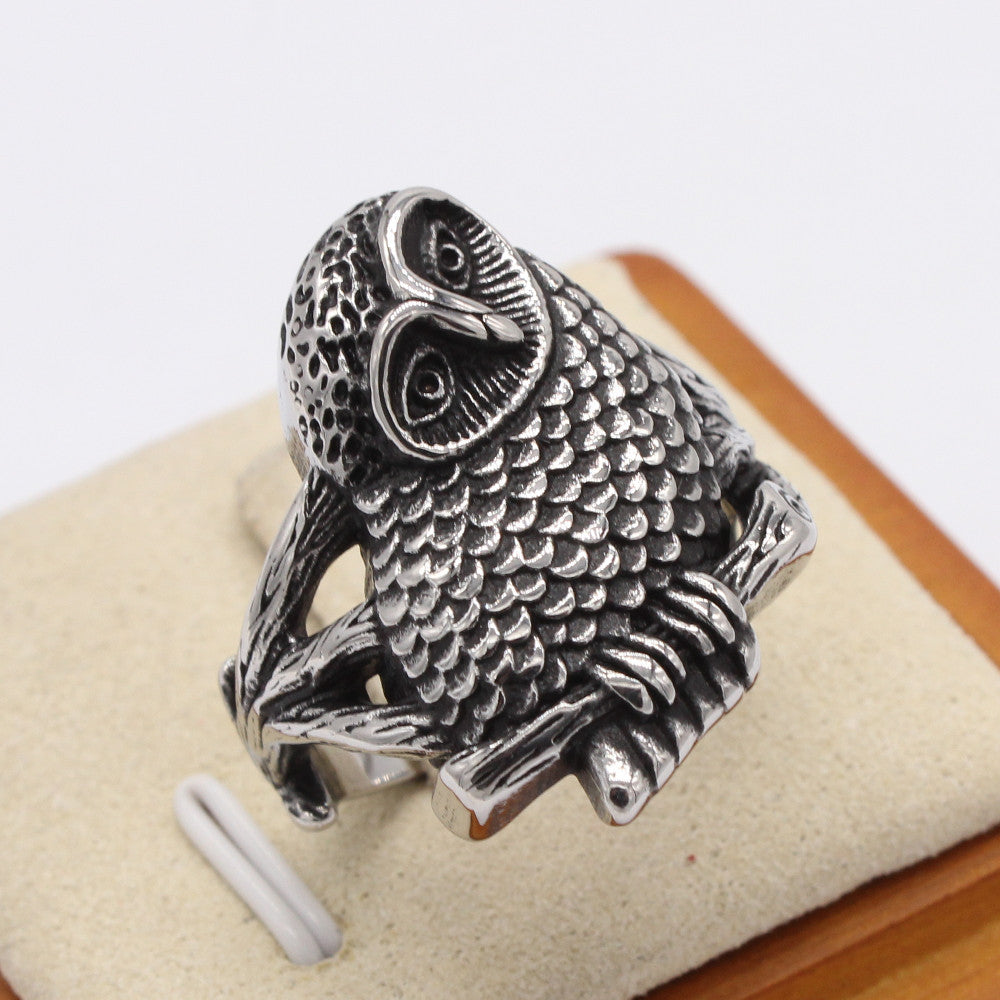 Crooked Headed Owl Titanium Steel Ring for Men