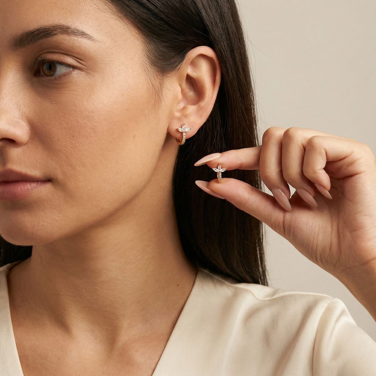 Copper , Zircon Clover Earrings, Earrings