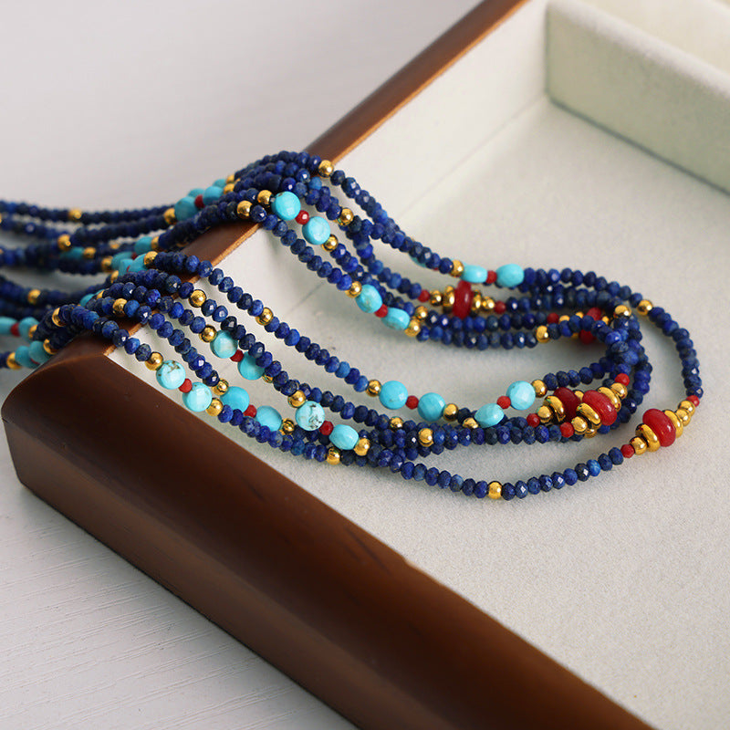 Retro Palace Style Handmade Beaded Necklace with Natural Stones for Women