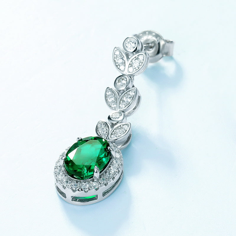 S925 Sterling Silver Lab-Grown Emerald Leaf Stud Earrings