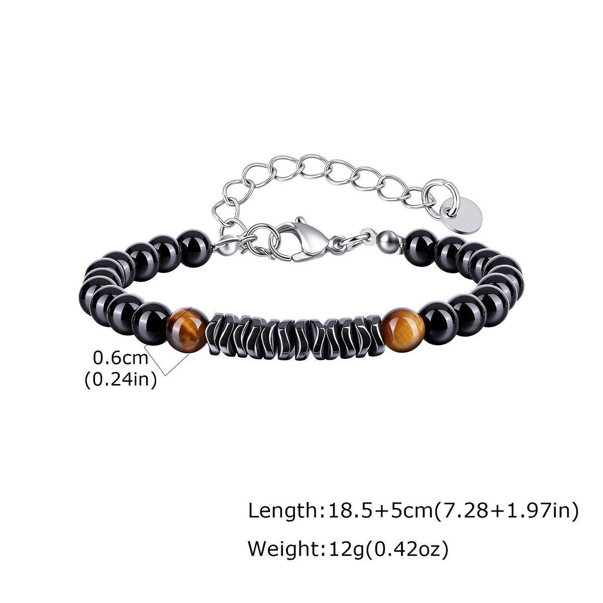 Tiger's Eye Black Stainless Steel Bracelet for Men