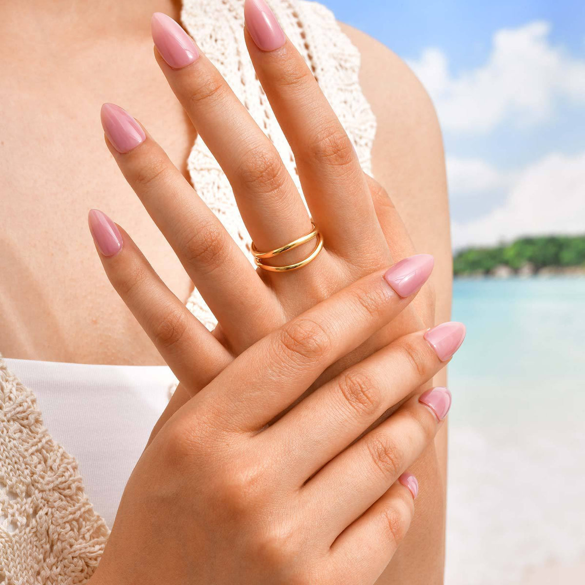 Stainless Steel Two-Piece Set Geometric Lines Double-Layer Size Ring Fine Cold Wind