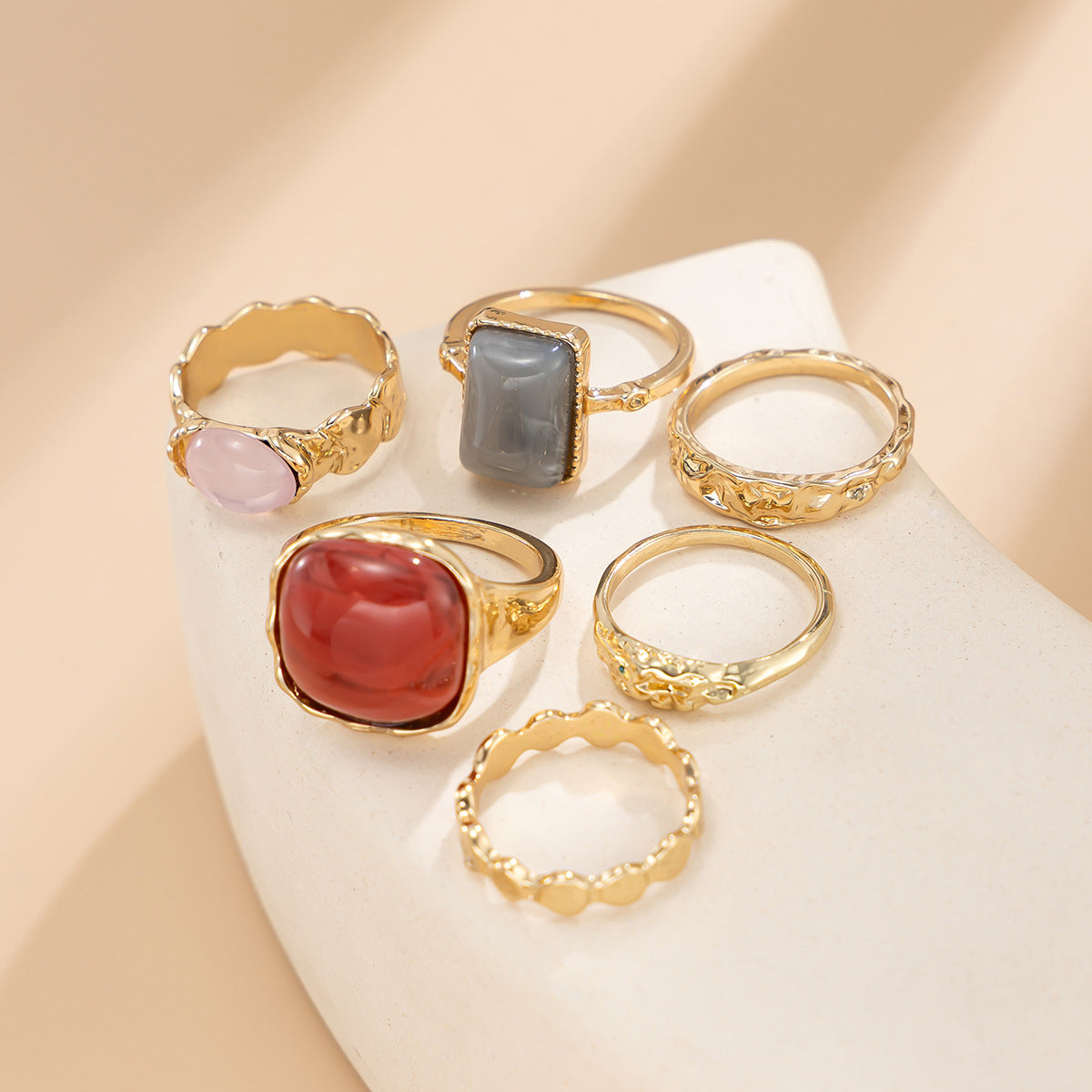 Planderful Vienna Verve Gemstone Ring Set Stackable Lava Rings For Bold Fashion Lovers Statement Jewelry