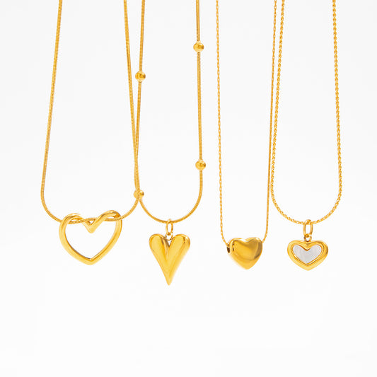 Stainless Steel Love Heart Pendant Collarbone Necklace Pvd Gold-Plated