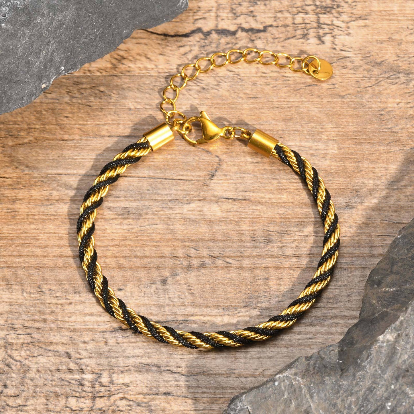 Stainless Steel Black Braided Rope Twist Bracelet Planderful