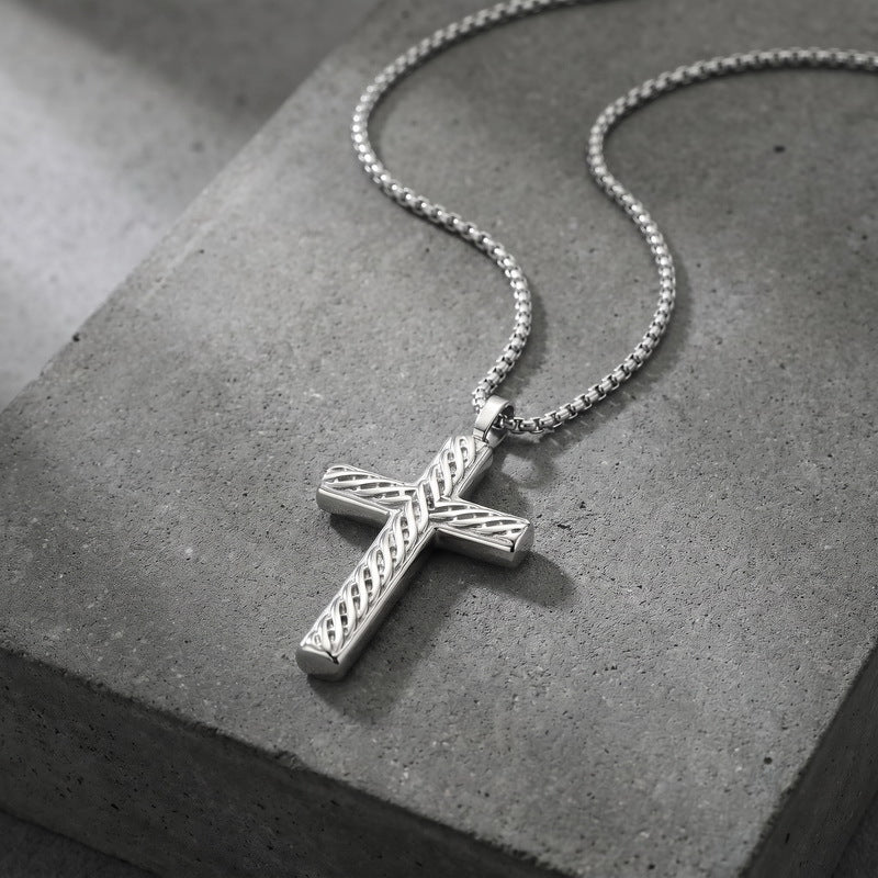 Vintage Round Bead Chain Sweater Chain Twist Cross Square Pearl Chain Stainless Steel Necklace