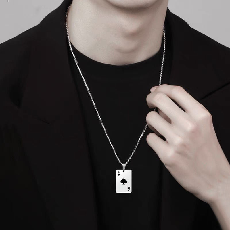 Magician Spade Pendant Titanium Steel Unisex Necklace by Planderful Retro Protection Statement