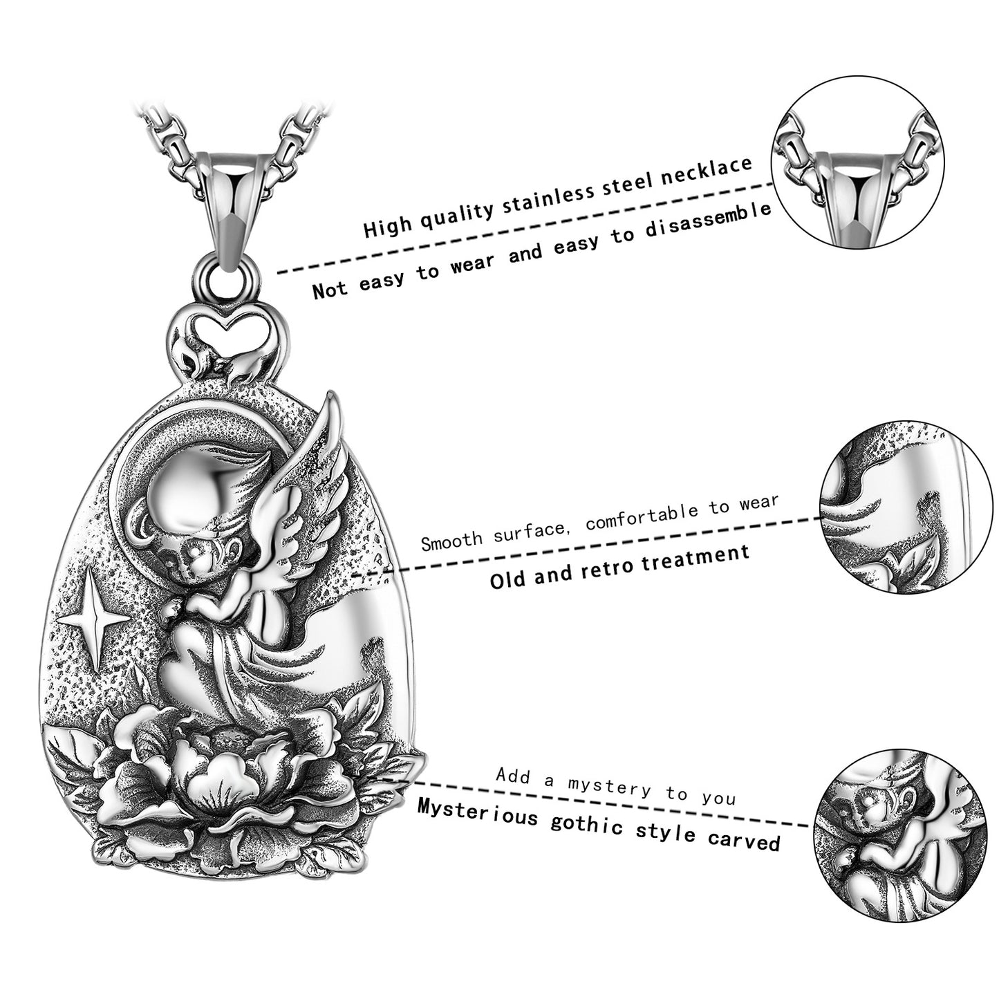 Steel Necklace - Luxury Angel Pendant For Men Planderful