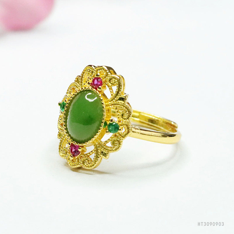 Hetian Jasper Vintage Openwork Ring