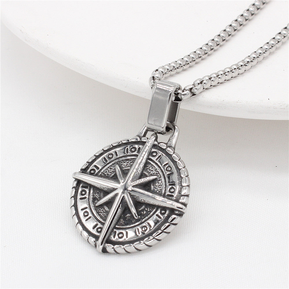 Cross Compass Pendant Necklace For Travelers Unisex Personalized Titanium Steel By Planderful