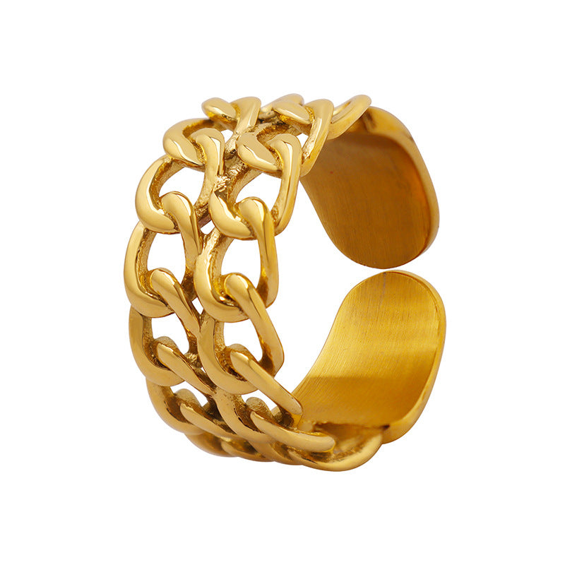 Adjustable Titanium Steel Double-Layer Chain Ring with 18k Gold Plating