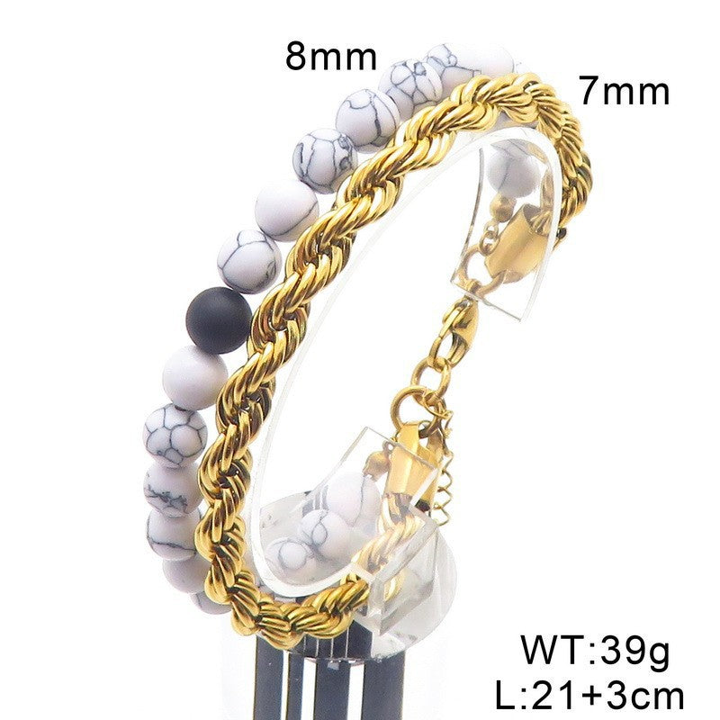 Planderful Mens Turquoise Agate Stainless Steel Bracelet