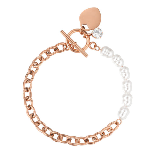 Pearl Peach Heart Titanium Steel Bracelet For Women Planderful Everyday Genie Statement Jewelry