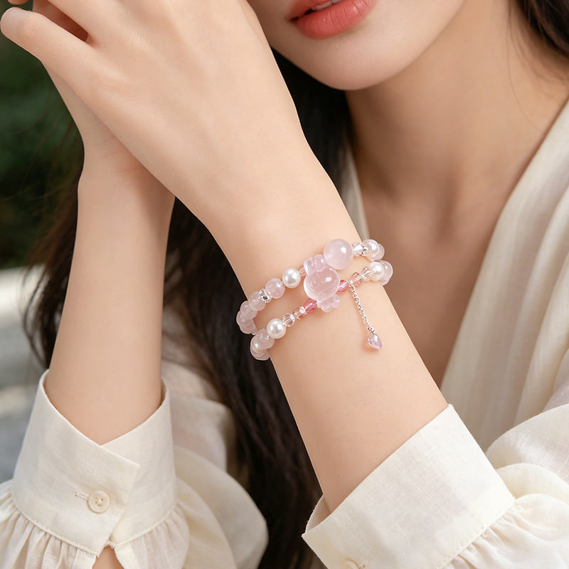 Rose Quartz Crystal Double-Wrap Bracelet