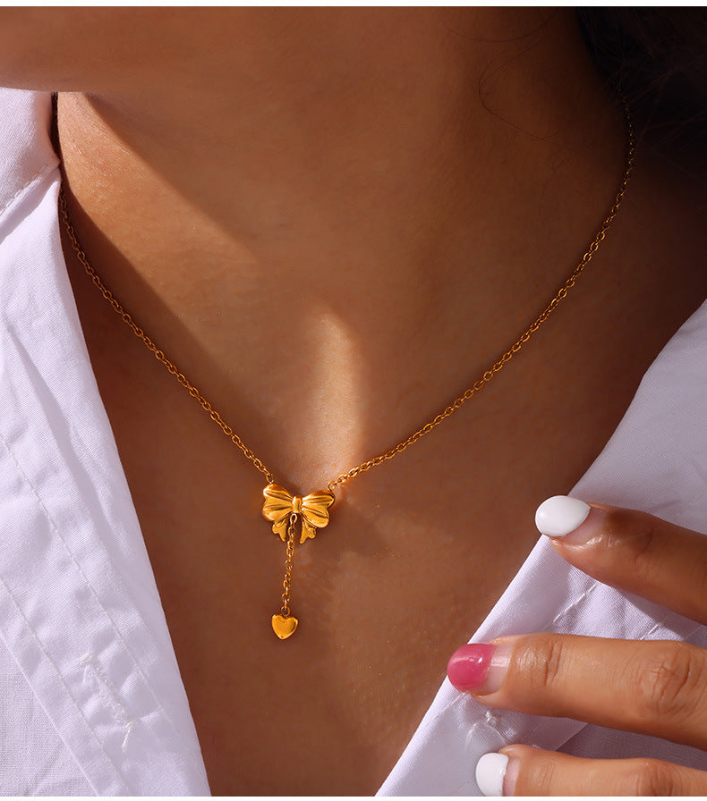 Elegant Bow & Tassel Titanium Jewelry Set - Everyday Genie Collection