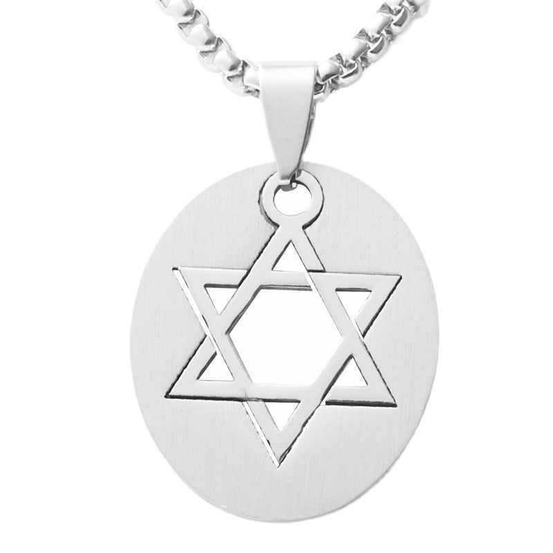 Personalized Retro Titanium Steel Hexagram Pendant Necklace for Trendy Men and Women