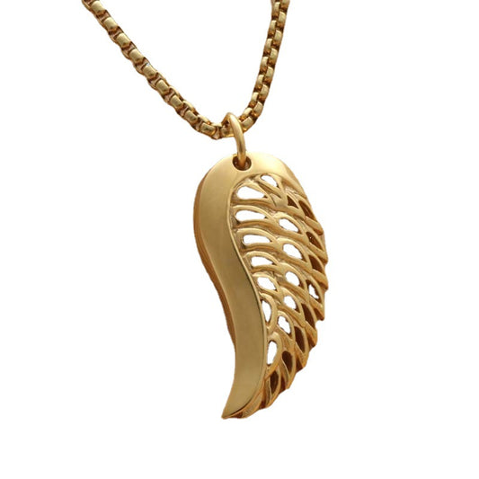 Punk Angel Wing Pendant Necklace in Titanium Steel - Retro Style for Trendy Men and Women