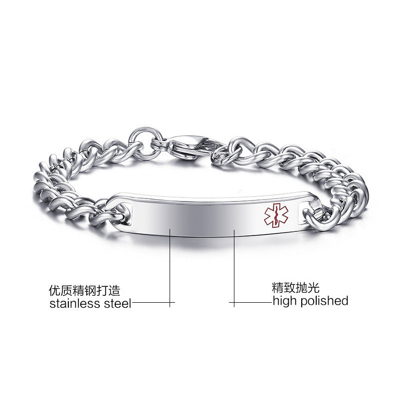 Curved Brand Medical Logo Stainless Steel Bracelet for Men
