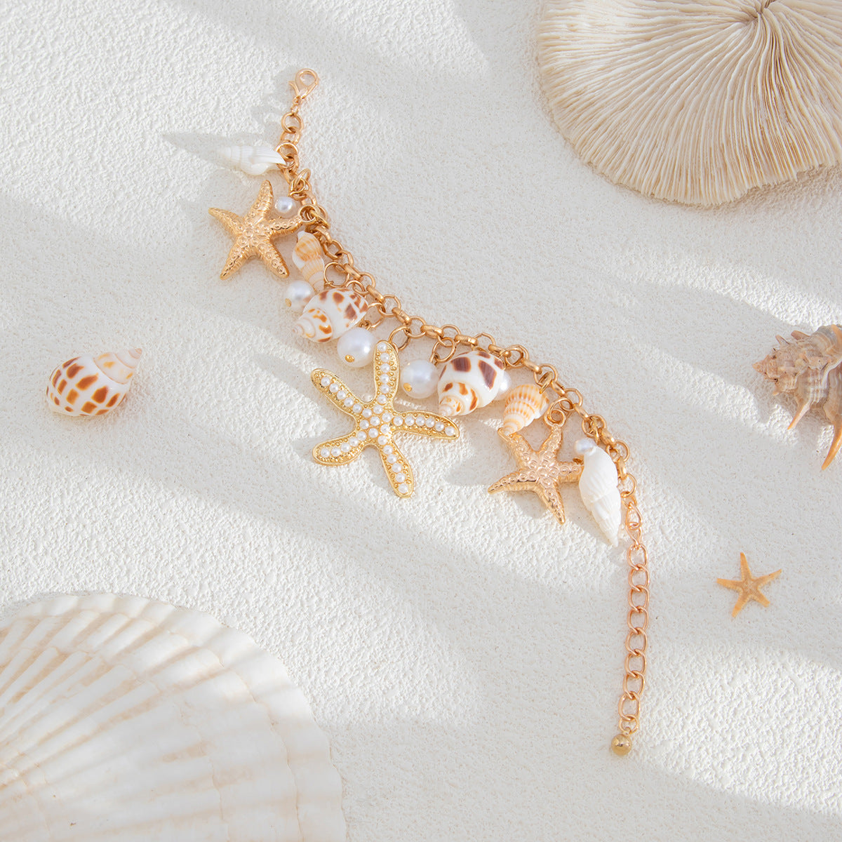 Planderful Vienna Verve Ring – Adjustable Beach-Inspired Design with Starfish and Pearl Accents