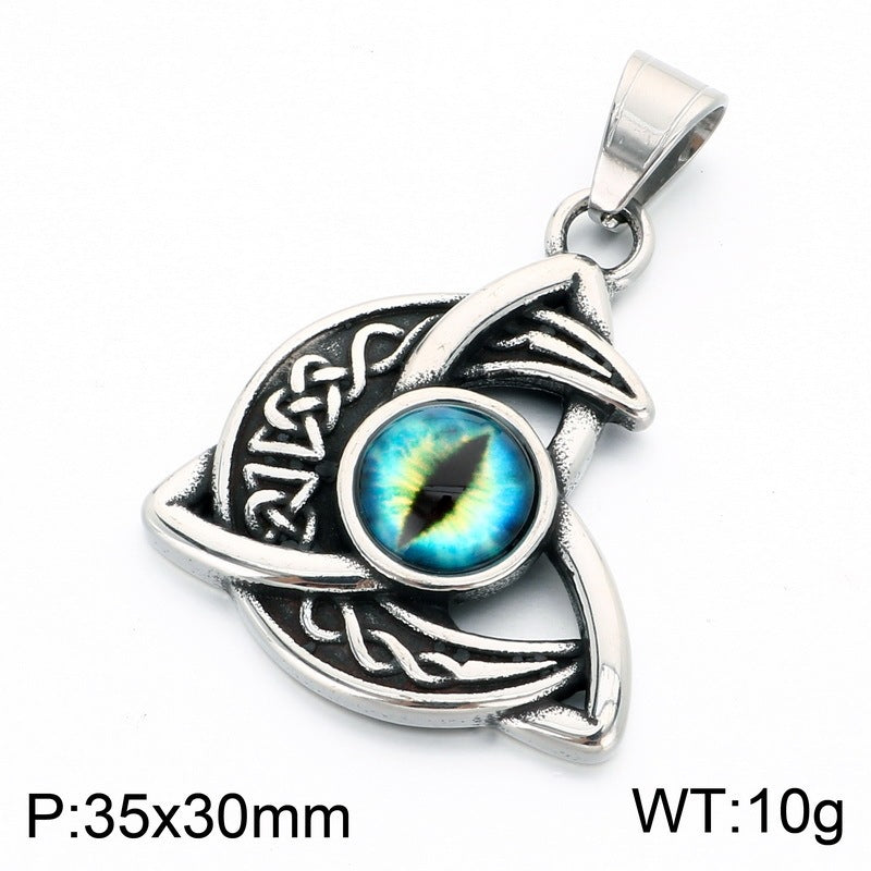 Nordic Celtic Symbol Retro Mysterious Sun And Moon Pentagram Inlaid With Opal Triangle Necklace