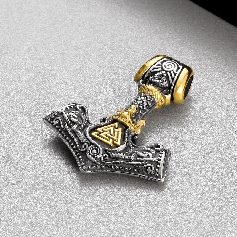 Viking-Inspired Punk Men's Stainless Steel Pendant with Odin Triangle Rune and Pirate Anchor Design