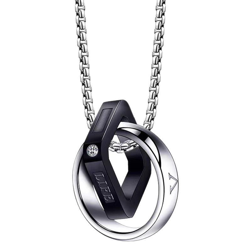 Planderful Mens Double Ring Buckle Necklace Stainless Steel Pendant For Everyday Luxury