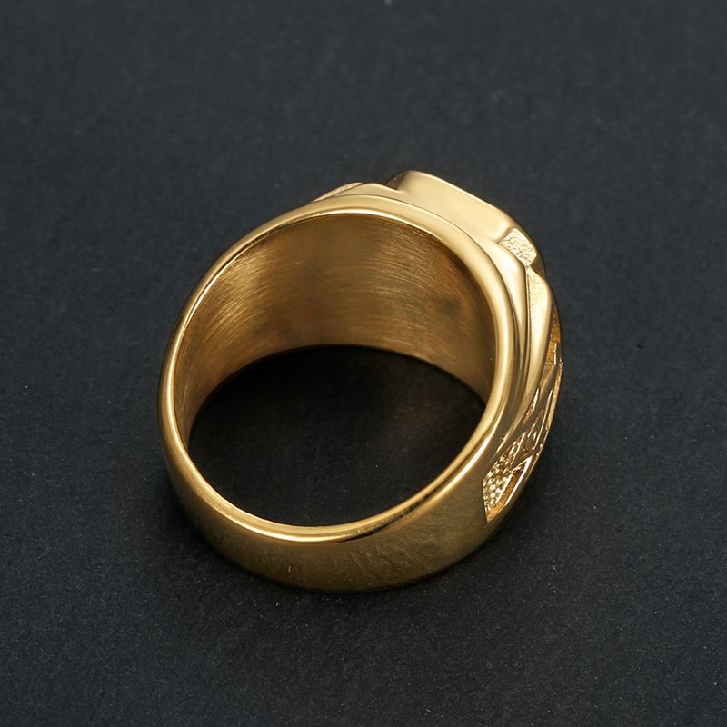 Planderful Everyday Genie Masonic Ring For Men Stainless Steel Gold Plated Black Glass Classic Retro