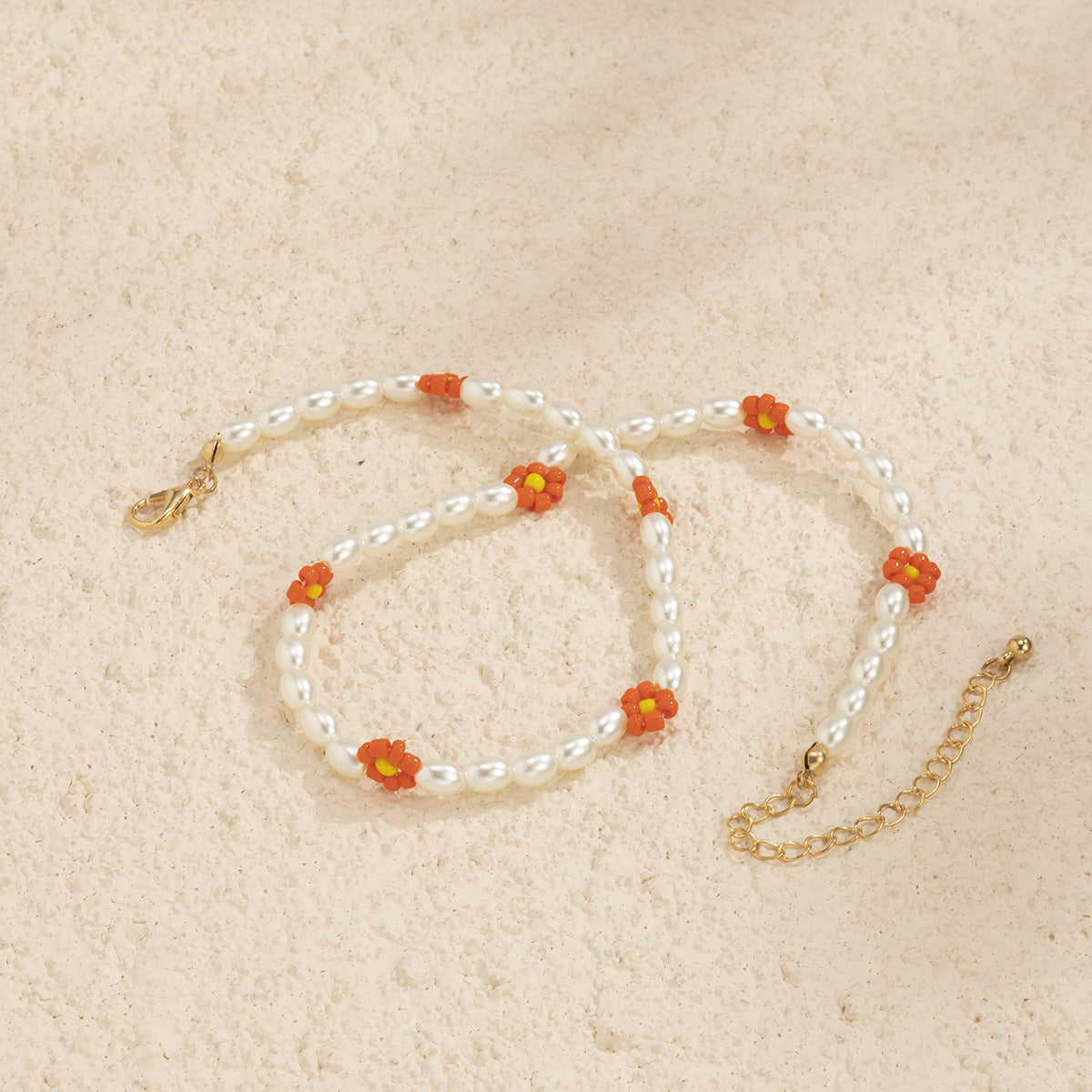 Planderful Vienna Verve Bohemian Daisy Collarbone Necklace Beaded Imitation Pearl For Boho Chic Women