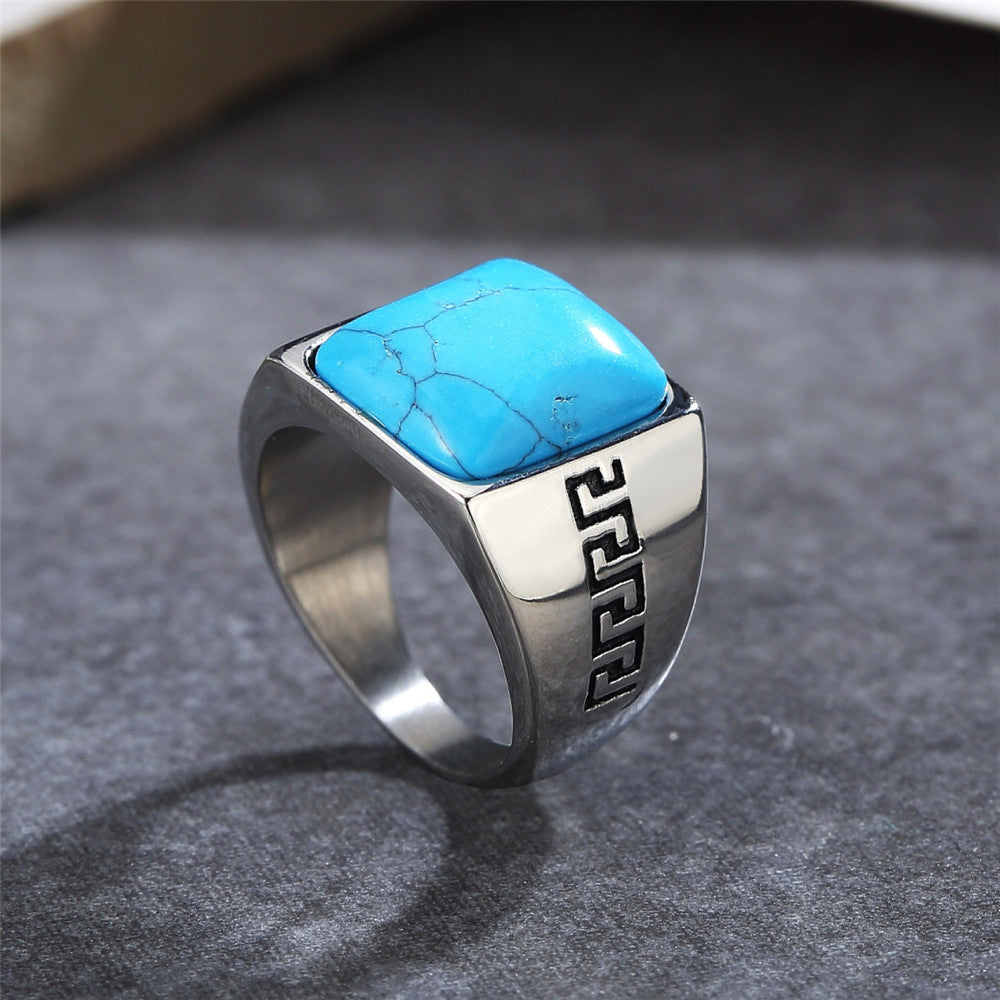 Planderful Titanium Steel Ring With Great Wall Pattern Unisex Retro Style Bold Statement Size 7 11