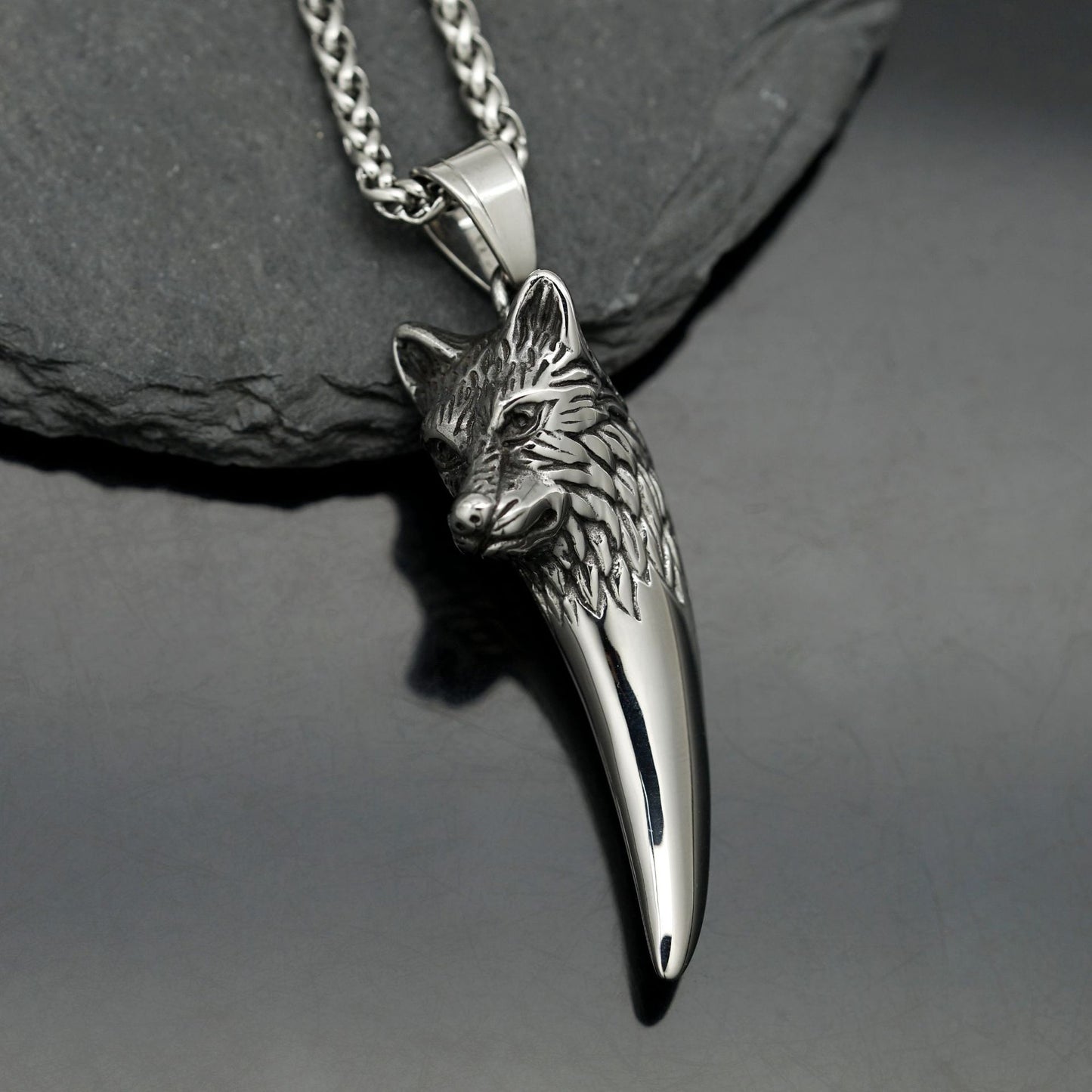 Steel Necklace – Statement Men's Wolf Head Pendant Planderful Everyday Genie Collection