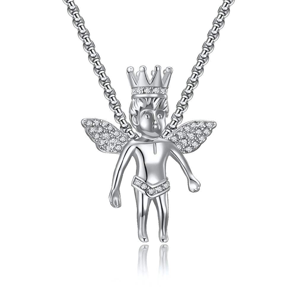 HIPHOP Hip Hop Wear Little Angel Zircon Necklace for Men