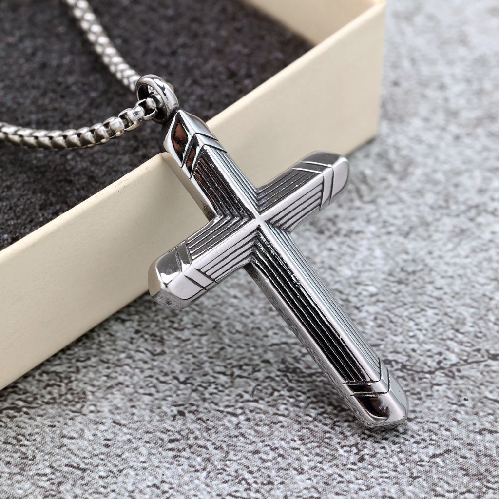 Vintage Cross Stainless Steel Pendant Necklace